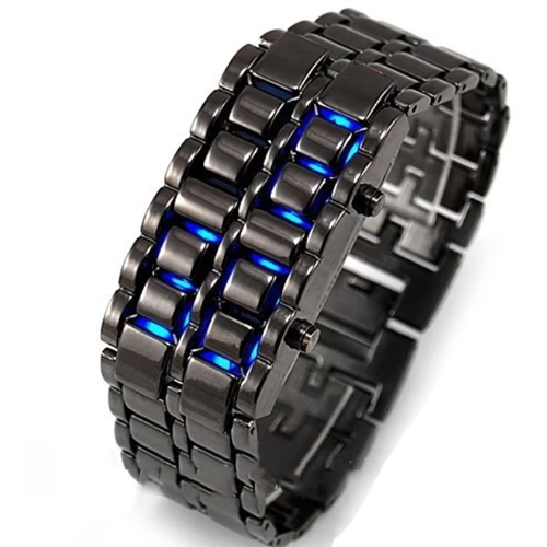 سباكير ساعة ستانليس اسود بارقام SPAW002 احمر LED