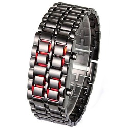 سباكير ساعة ستانليس اسود بارقام S SPAW002 احمر LED