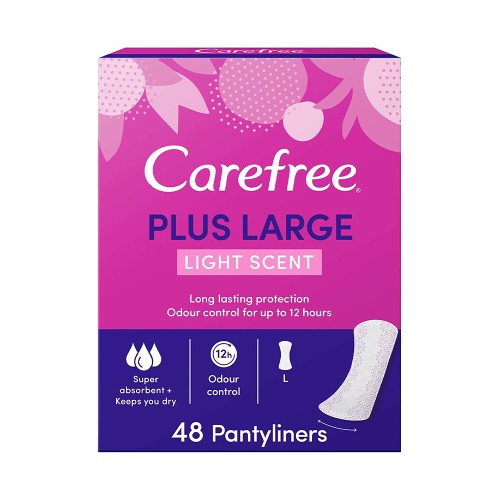 Carefree Plus Panty Liners, Large, Light Fragrance, Carton, 6 Packs x 48 Pads