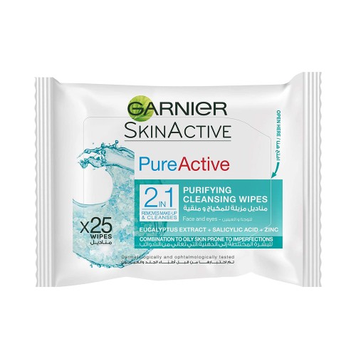 Garnier Power Active 2in 1 Pure Active PURIFYING CLEANSING WIPES  25 pcs